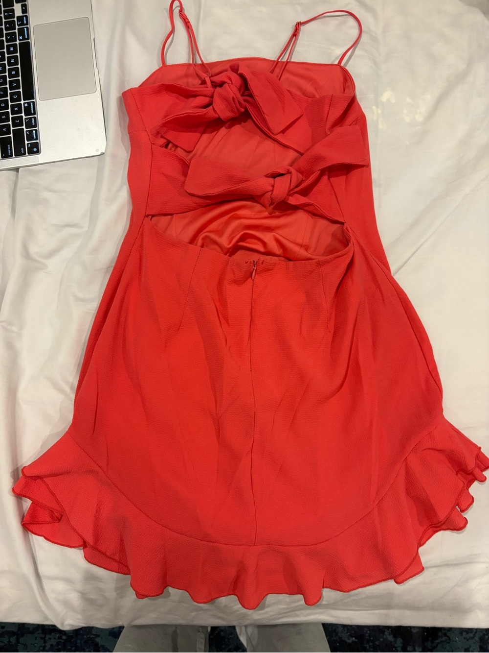 Lucy in the Sky Coral Red Ruffle-Hem Mini Dress - Picture 2 of 3